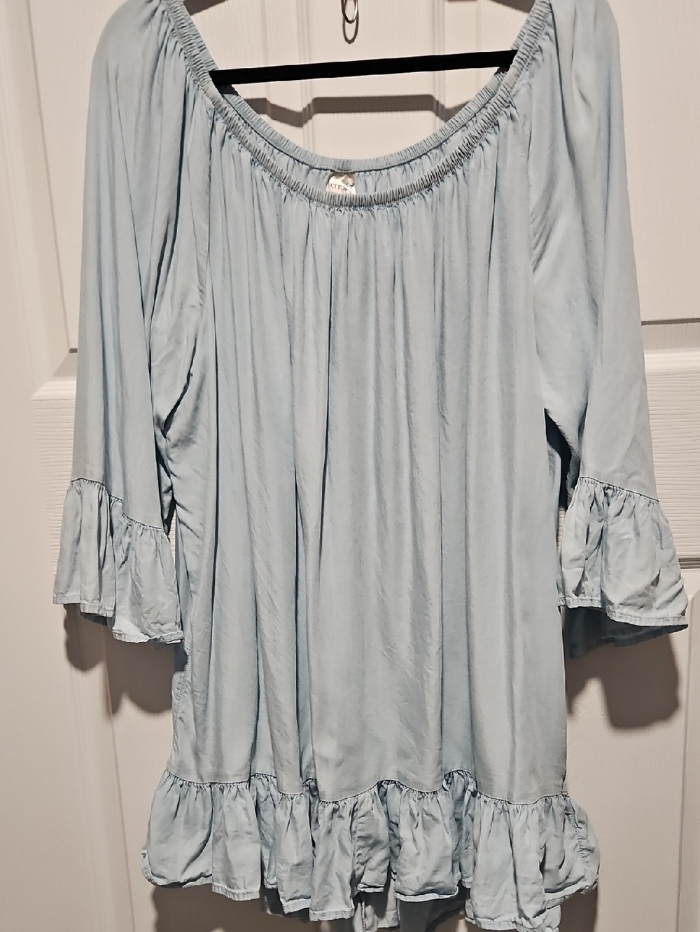 Terra & Sky Light Blue Off-Shoulder Ruffle Tunic